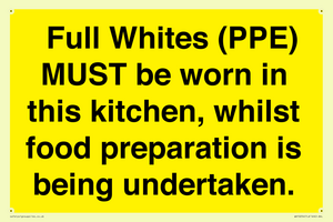  Full Whites (PPE) MUST be worn in this kitchen, whilst food preparation is being undertaken.